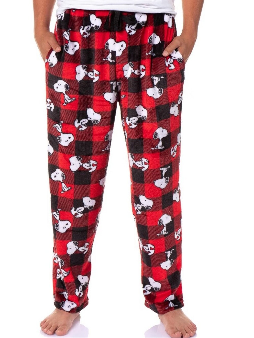 Peanuts Red and Black Plaid Men's Pajama Pants with Snoopy Print